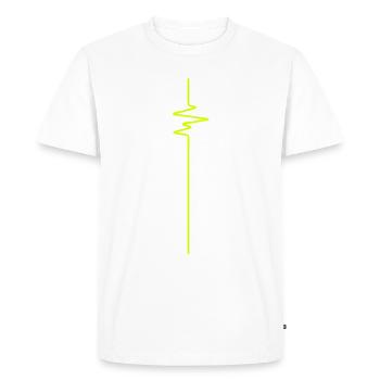 FREQUENCE (vertikal) - FREQUENCY - FREQUENZ - BEAT - Men's Premium Organic T-Shirt - white - Front - Nico (187cm)