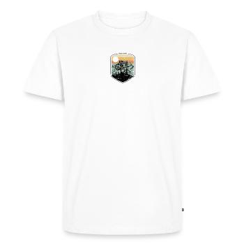 Sunset Mountain Wheelie Badge - Men's Premium Organic T-Shirt - white - Front - Nico (187cm)