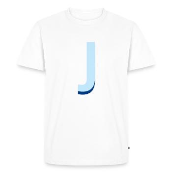 Pop and modern blue letter j - Men's Premium Organic T-Shirt - white - Front - Nico (187cm)