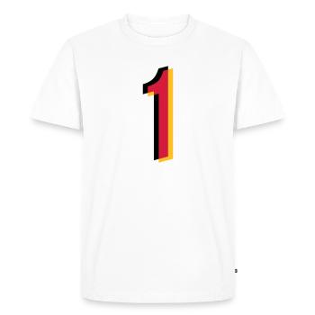 1 Numéro Allemagne Numéro de Maillot Noir Rouge Or - T-shirt Premium bio Homme - blanc - Devant - Nico (187cm)