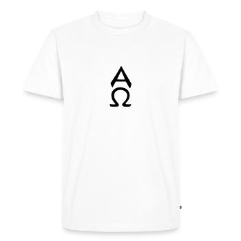 ao alpha omega - Men's Premium Organic T-Shirt - white - Front - Nico (187cm)