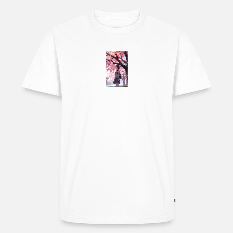 Mädchen unter Kirschbaum - Männer Premium Bio T-Shirt - Weiß