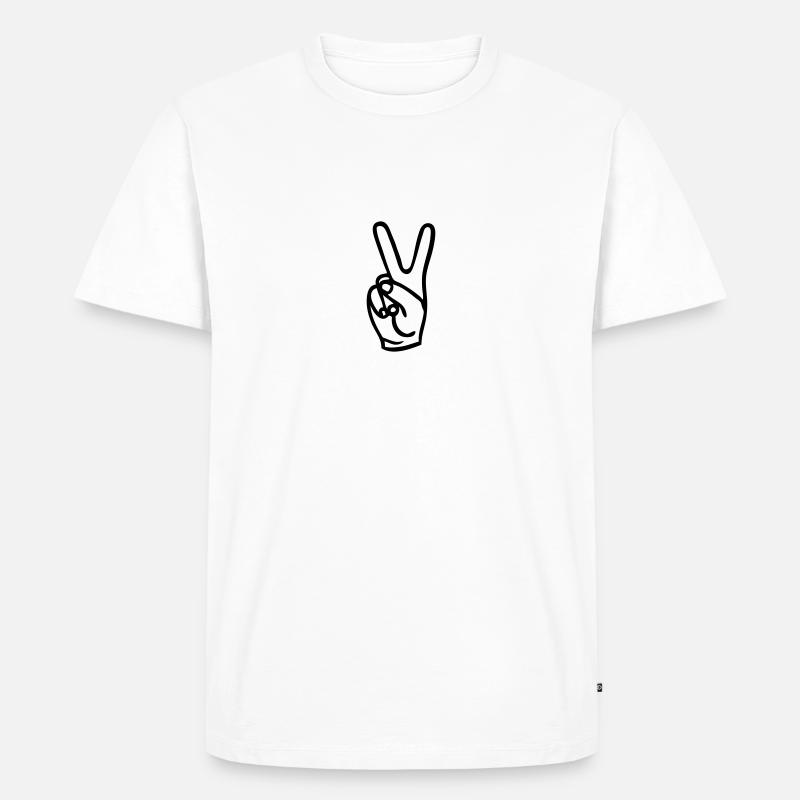 Friede "Peace-Zeichen" zwei Finger - Männer Premium Bio T-Shirt - Weiß