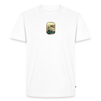 Badge retro, Algarve Portugal, plage été soleil - T-shirt Premium bio Homme - blanc - Devant - Nico (187cm)