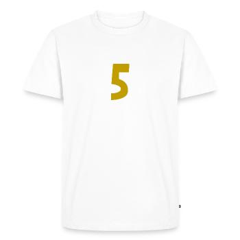 5. 5 ANS. 5e ANNIVERSAIRE. ANNIVERSAIRE 5 ANS. 5 - T-shirt Premium bio Homme - blanc - Devant - Nico (187cm)
