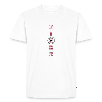 FIRE vertical with Maltese Cross - Men's Premium Organic T-Shirt - white - Front - Nico (187cm)