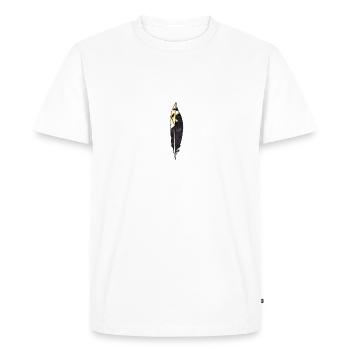 Petite plume noire dessinée à la main (grand pic tacheté) - T-shirt Premium bio Homme - blanc - Devant - Nico (187cm)