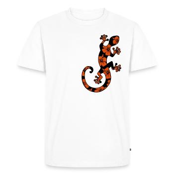 Gecko, lizard, hibiscus, flowers, beach, surf, sun - T-shirt Premium bio Homme - blanc - Devant - Nico (187cm)