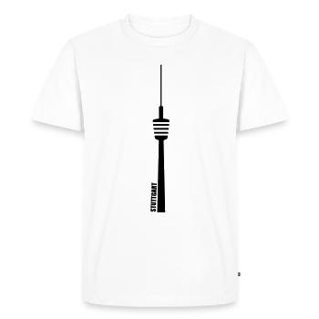 Fernsehturm Stuttgart 0711 City Umrisse Schriftzug - Männer Premium Bio T-Shirt - Weiß - Vorne - Nico (187cm)