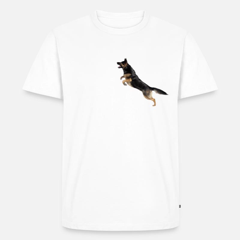 Deutscher Schäferhund springt - Männer Premium Bio T-Shirt - Weiß