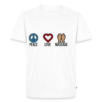 Peace Love Massage 2 - Men's Premium Organic T-Shirt - white - Front - Nico (187cm)