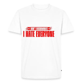 Je ne fais pas de discrimination, je déteste tout le monde 7 - T-shirt Premium bio Homme - blanc - Devant - Nico (187cm)
