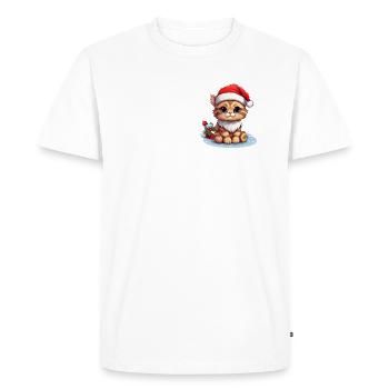 Patte de Noël : Chat mignon avec chapeau - T-shirt Premium bio Homme - blanc - Devant - Nico (187cm)