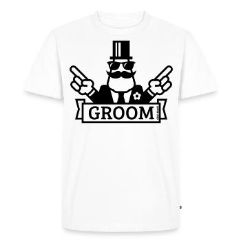 Pointing Groom (Stag Night / Bachelor Party / 1C) - Men's Premium Organic T-Shirt - white - Front - Nico (187cm)