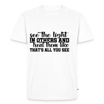 Voir la lumière chez les autres 4 - T-shirt Premium bio Homme - blanc - Devant - Nico (187cm)