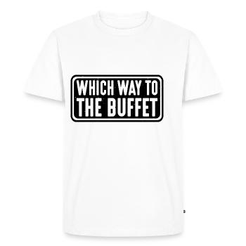 Which Way To The Buffet 18 - Men's Premium Organic T-Shirt - white - Front - Nico (187cm)