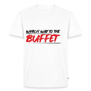 Which Way To The Buffet 14 - Men's Premium Organic T-Shirt - white - Front - Nico (187cm)