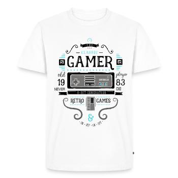 Gamer Rétro Vintage 1983 8bit Console Flipper Nerd - T-shirt Premium bio Homme - blanc - Devant - Nico (187cm)