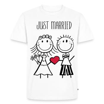 Just Married Brautpaar - Hochzeit - Geschenk - Männer Premium Bio T-Shirt - Weiß - Vorne - Nico (187cm)