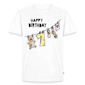 Joyeux anniversaire - premier anniversaire - bébé - doux - T-shirt Premium bio Homme - blanc - Devant - Nico (187cm)