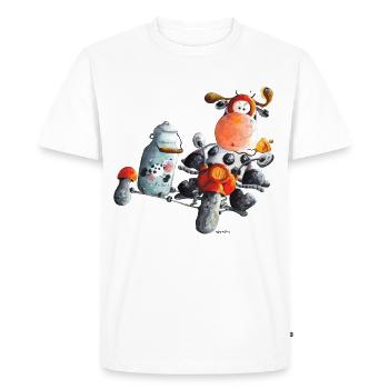 "Express Milk" - vache - moto - T-shirt Premium bio Homme - blanc - Devant - Nico (187cm)