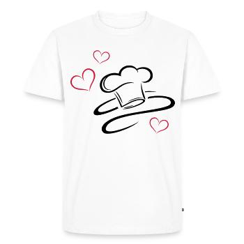 Cuisinier, logo, chapeau de chef avec trois coeurs - T-shirt Premium bio Homme - blanc - Devant - Nico (187cm)