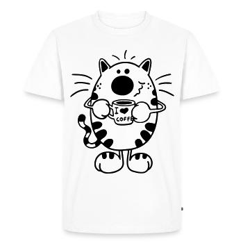 Cat with Coffee - Men's Premium Organic T-Shirt - white - Front - Nico (187cm)