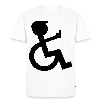 Un passager en fauteuil roulant fait un doigt d’honneur # - T-shirt Premium bio Homme - blanc - Devant - Nico (187cm)