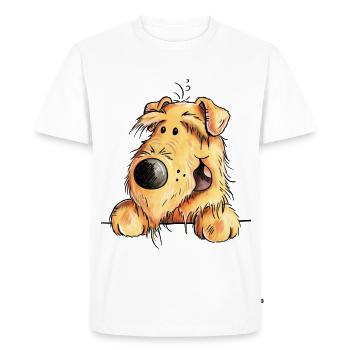 Airedale Terrier - Dog - Cartoon - Gift - Men's Premium Organic T-Shirt - white - Front - Nico (187cm)