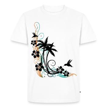 Palmiers avec vague, hibiscus et colibris. Été. - T-shirt Premium bio Homme - blanc - Devant - Nico (187cm)