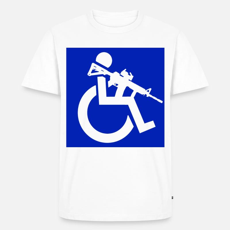 Bild eines Rollstuhlfahrers mit einem Gewehr # - Männer Premium Bio T-Shirt - Weiß