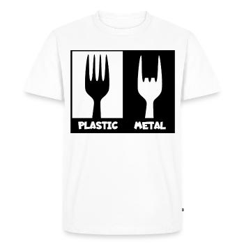 Plastique contre métal lourd. métal, roche dure # - T-shirt Premium bio Homme - blanc - Devant - Nico (187cm)