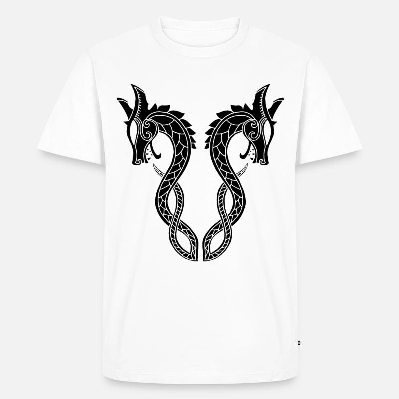 Schwarzer Drache mit zwei Köpfen - Männer Premium Bio T-Shirt - Weiß