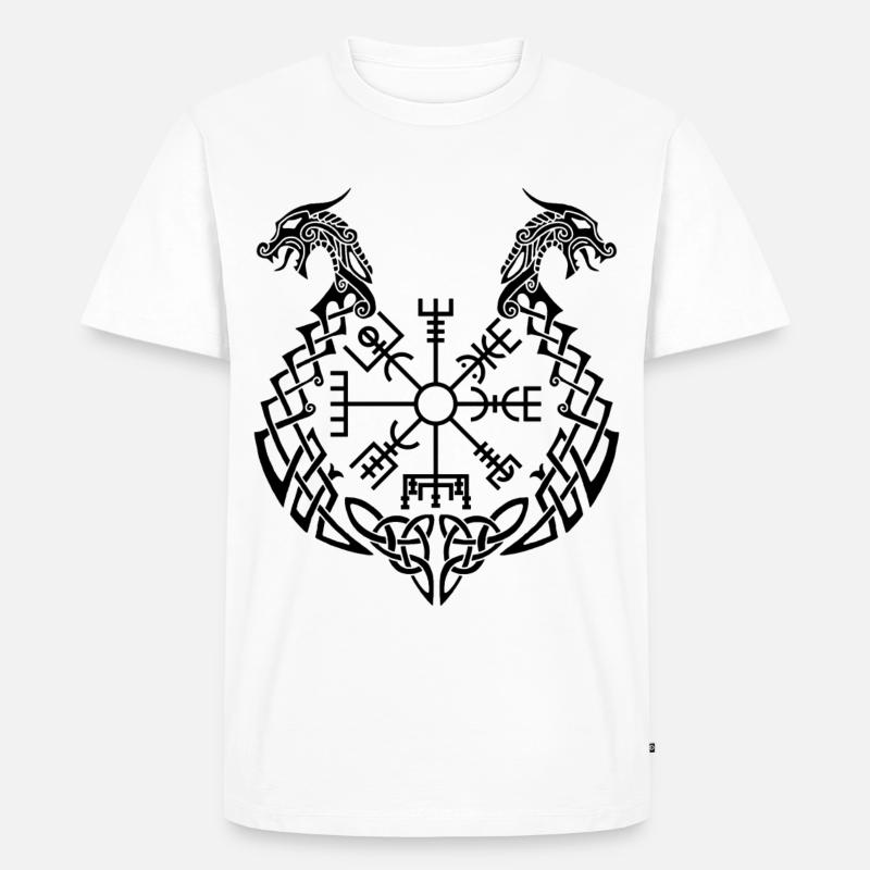 Schwarzer Drache und Wikingerkompass - Männer Premium Bio T-Shirt - Weiß