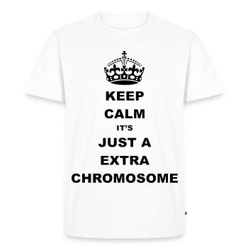 Keep Calm c’est juste un chromosome supplémentaire. - T-shirt Premium bio Homme - blanc - Devant - Nico (187cm)