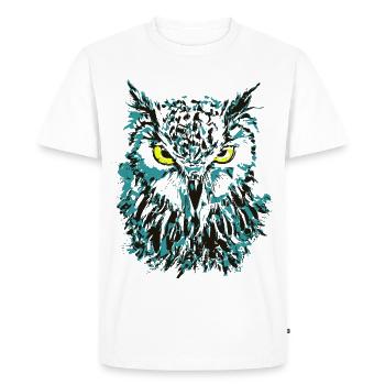 Hibou dessin - Hibou bleu avec des yeux brillants - T-shirt Premium bio Homme - blanc - Devant - Nico (187cm)