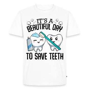 Duo de soins dentaires : Se brosser les dents - T-shirt Premium bio Homme - blanc - Devant - Nico (187cm)
