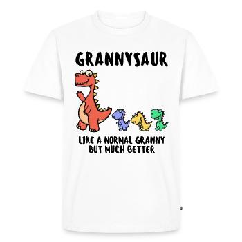 Grand-mère Grand-mère Dinosaure Drôle de déclaration - T-shirt Premium bio Homme - blanc - Devant - Nico (187cm)