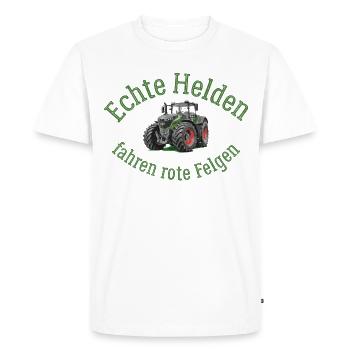 Echte Helden fahren rote Felgen! - Männer Premium Bio T-Shirt - Weiß - Vorne - Nico (187cm)