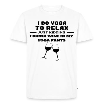 Je fais du yoga pour me détendre, et je bois du vin # - T-shirt Premium bio Homme - blanc - Devant - Nico (187cm)