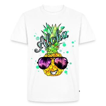 Ananas Aloha avec des éclaboussures de peinture - T-shirt Premium bio Homme - blanc - Devant - Nico (187cm)