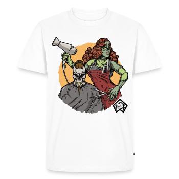 Coiffeur, Coiffeur, Coiffeur, Coiffeur, Barbier - T-shirt Premium bio Homme - blanc - Devant - Nico (187cm)