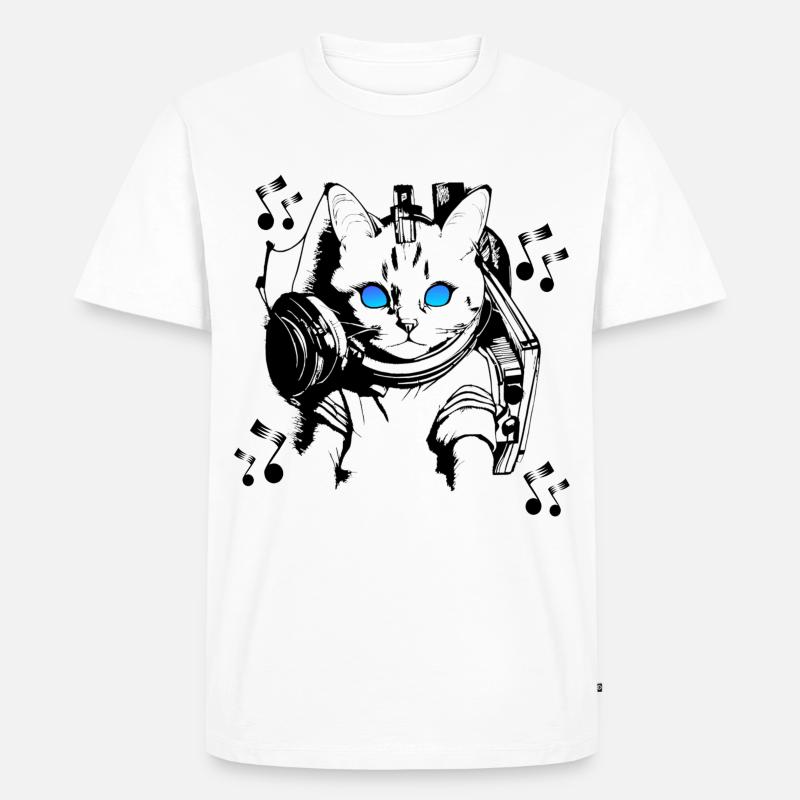 DJ Katze mit Kopfhörern - Männer Premium Bio T-Shirt - Weiß