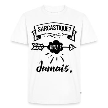 sarcastique? moi? jamais. - T-shirt Premium bio Homme - blanc - Devant - Nico (187cm)