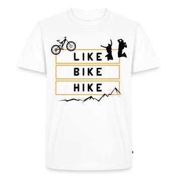 Like Bike Hike Mountains Hiking – Graphic Design Quote - Men's Premium Organic T-Shirt - white - Front - Nico (187cm)