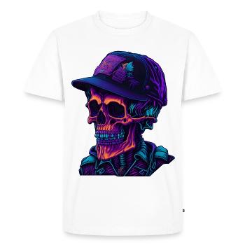 Squelette avec casquette - T-shirt Premium bio Homme - blanc - Devant - Nico (187cm)
