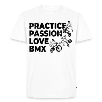 Pratiquer Passion Amour BMX - T-shirt Premium bio Homme - blanc - Devant - Nico (187cm)