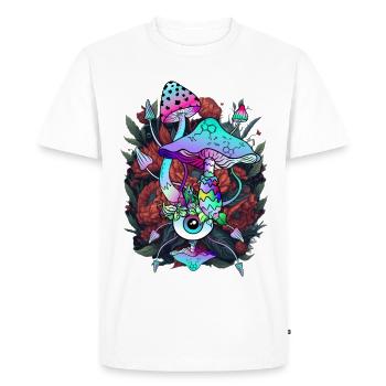 Champignon Psychédélique - Eyes Art with Flowers - T-shirt Premium bio Homme - blanc - Devant - Nico (187cm)
