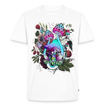 Champignon psychédélique avec œil et fleurs - T-shirt Premium bio Homme - blanc - Devant - Nico (187cm)