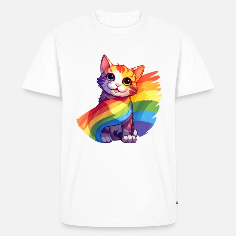 Pride Cat – Bunte Regenbogen-Katze mit Flagge - Männer Premium Bio T-Shirt - Weiß